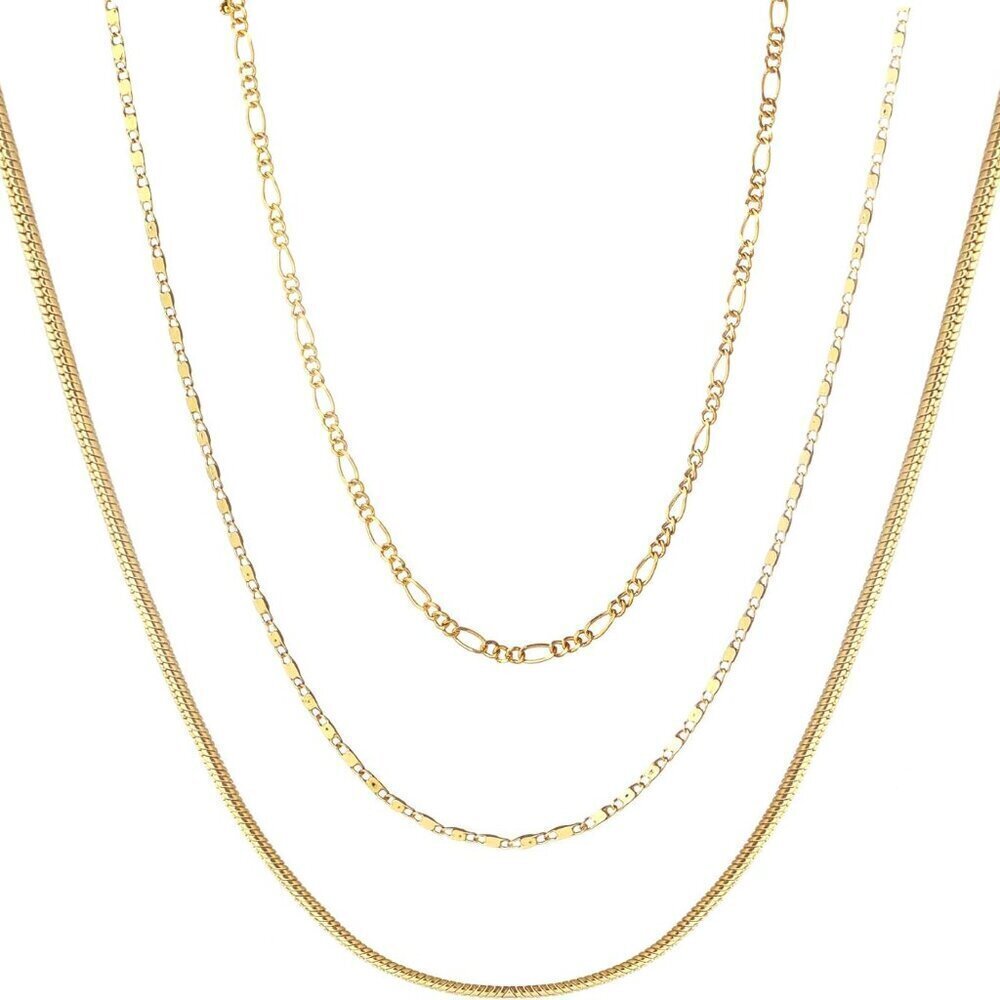 Gold Necklaces Stack 3pcs Brass Dainty Layered Waterproof for Women - Picture 3 of 9
